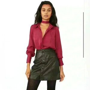 Free People Lala Button Up Off Beat Magenta Red Size Small